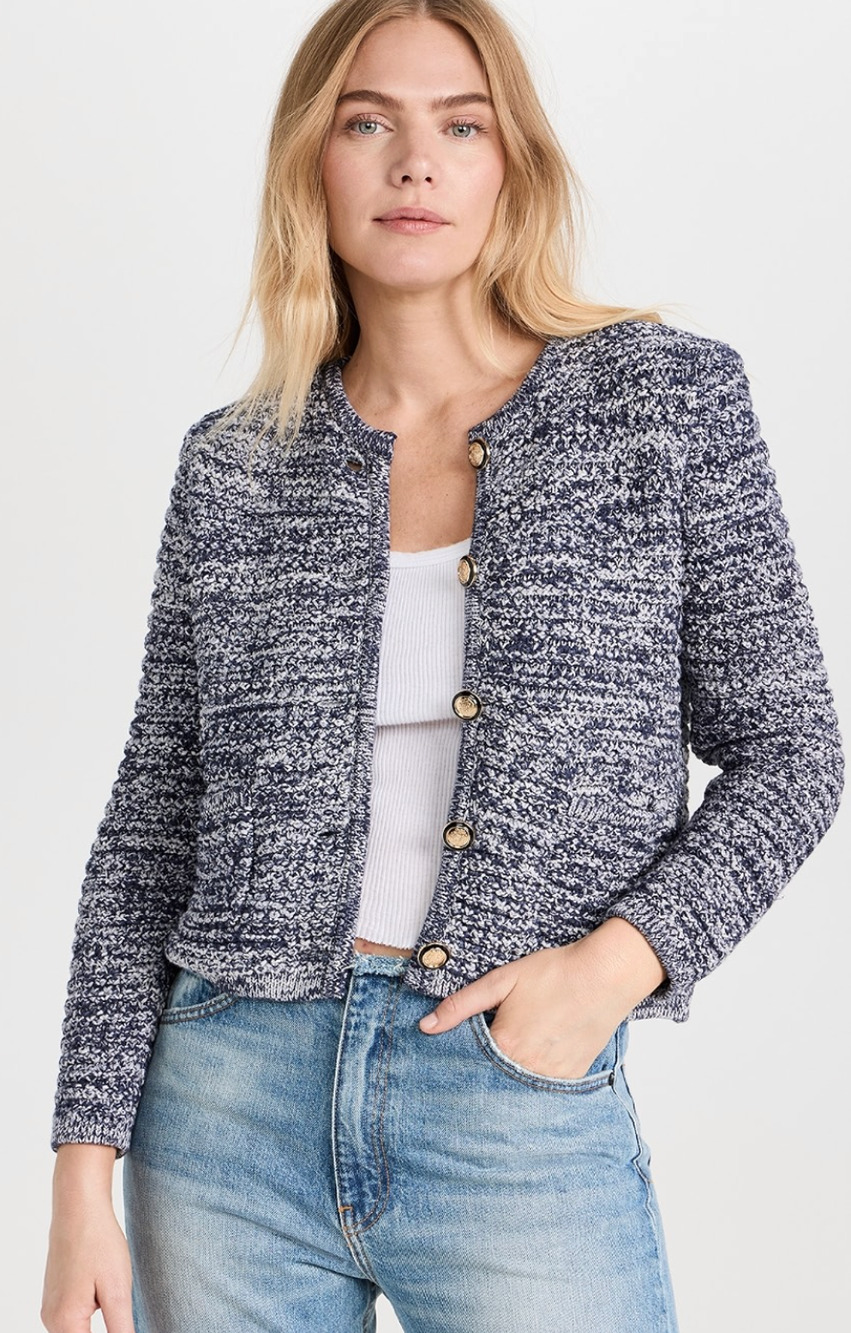 ba&sh Guspa Navy Chunky Melange Knit Gold Buttons Cardigan Sweater Small
